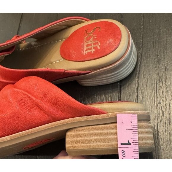 Sofft Fallon Size 7 Leather Slide Sandals Red Coral - Picture 7 of 13